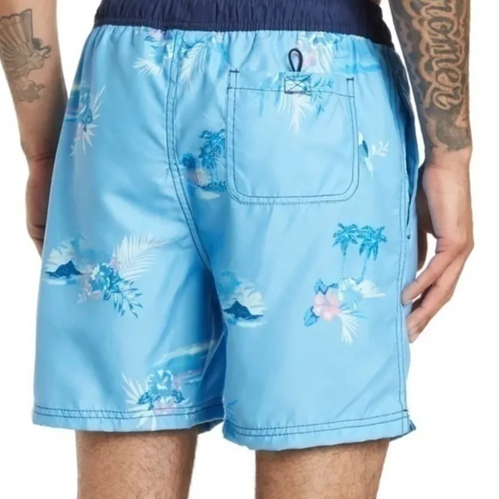 Burnside Blue Tropical Print Swim Trunks . Size XL - NWT